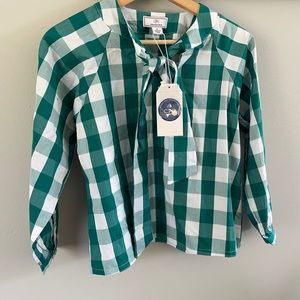 Classic Prep Childrenswear Becca Neck Tie Shirt Cadium Green Buffalo Check